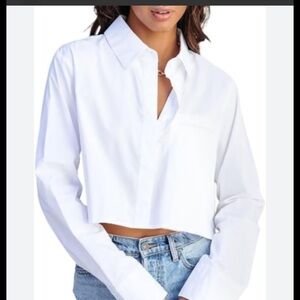 White Button-Up Cropped Shirt